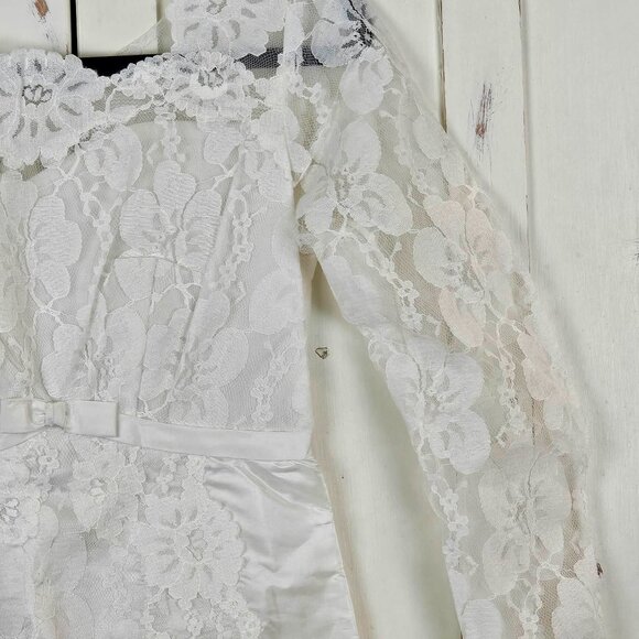 Vintage Lace Wedding Dress 70s Long Sleeve Boho Bridal Gown Cottagecore Small - Picture 6 of 17